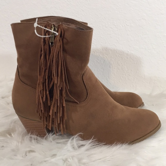 Rampage Frankey Tan 3” Heeled Fringe Ankle Boot 10 - Picture 1 of 15